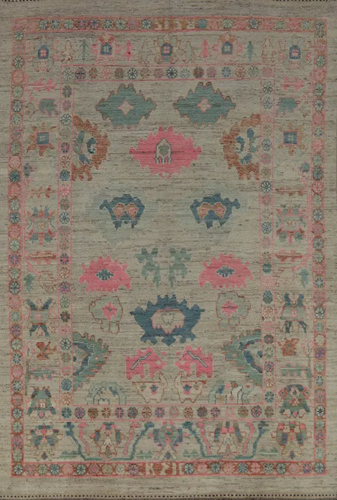 Vegetable Dye Green Oushak Turkish Area Rug 7x10
