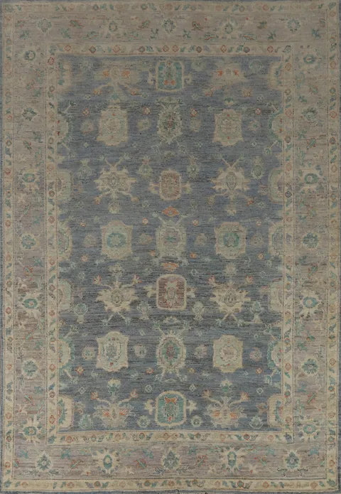 Handmade Blue Oushak Turkish Area Rug 8x11