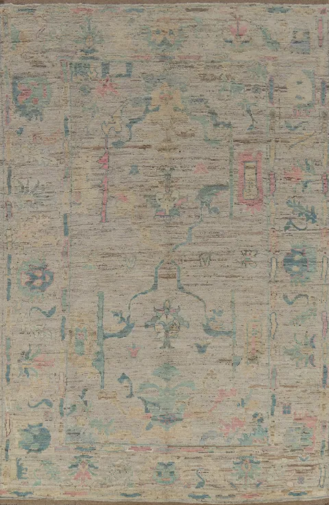Earth Tone Wool Oushak Vegetable Dye Area Rug 7x10