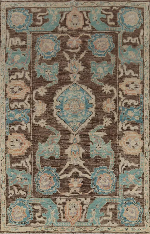 Vegetable Dye Brown Oushak Turkish Area Rug 6x9