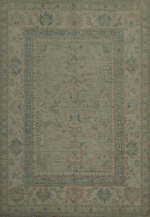 Oushak Vegetable Dye Area Rug 9x12 Tradition and Modern Mixed