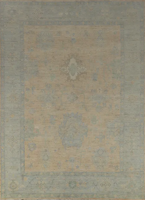 Vegetable Dye Wool Oushak Turkish Area Rug 9x11