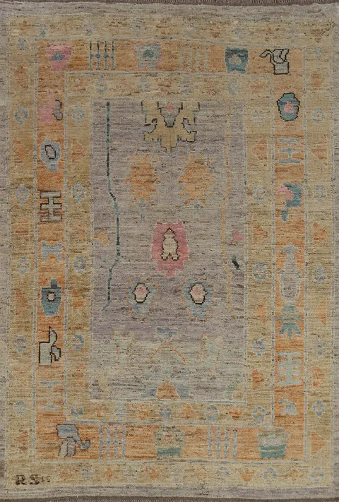 Vegetable Dye Oushak Turkish Area Rug 5x8