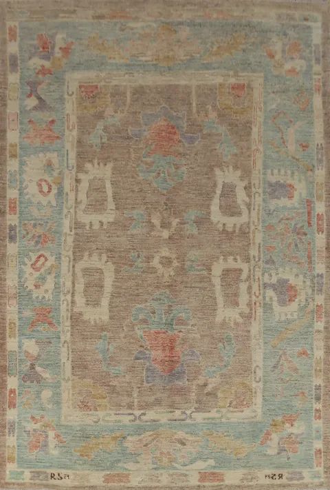 Handmade Brown Oushak Vegetable Dye Area Rug 7x10