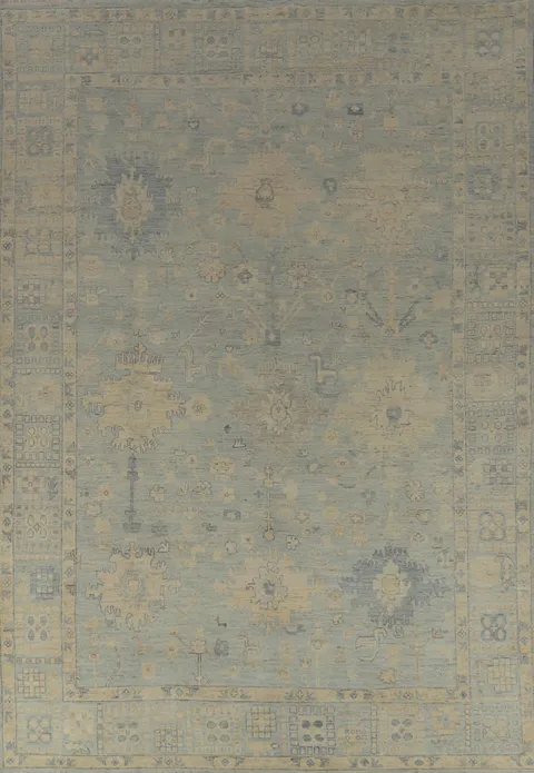 Vegetable Dye Blue Oushak Turkish Area Rug 9x12