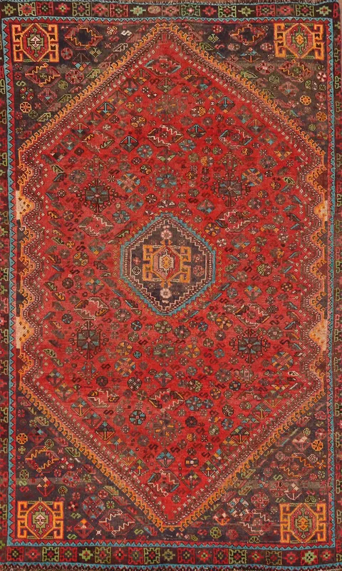 Vintage Wool Qashqai Persian Area Rug 5x8