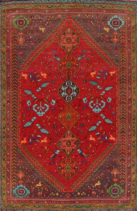 Animals Pictorial Shiraz Persian Area Rug 7x11