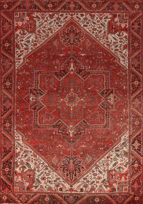 Vintage Geometric Heriz Persian Area Rug 10x13