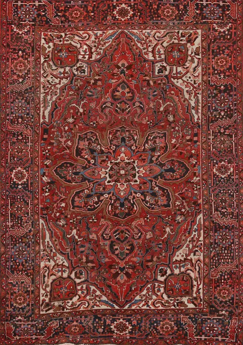 Handmade Wool Heriz Persian Area Rug 9x11