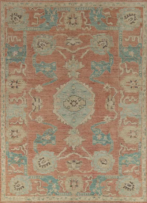Pink Floral Oushak Vegetable Dye Area Rug 9x10