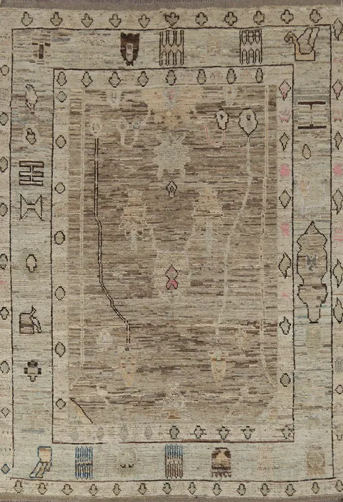 Earth Tone Wool Oushak Vegetable Dye Area Rug 5x8