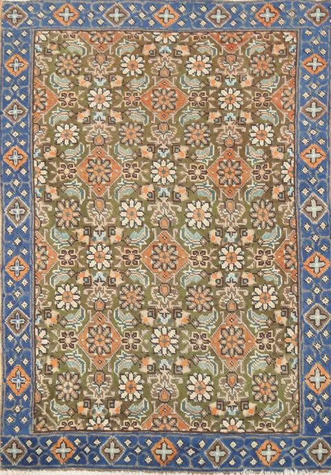 Handmade Green Wool Tabriz Persian Rug 3x5