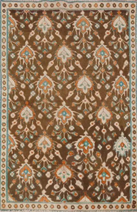 Handmade Brown Wool Tabriz Persian Rug 3x5