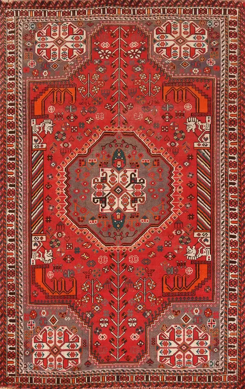 Vintage Wool Shiraz Persian Area Rug 5x8