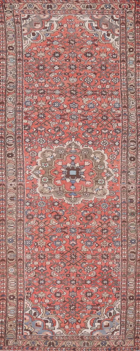 Geometric Wool Hamedan Persian Runner Rug 3x10