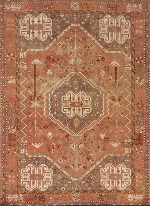 Vintage Geometric Shiraz Persian Rug 5x7
