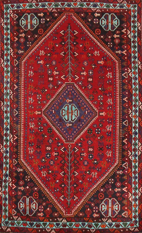 Red Geometric Qashqai Persian Area Rug 5x9