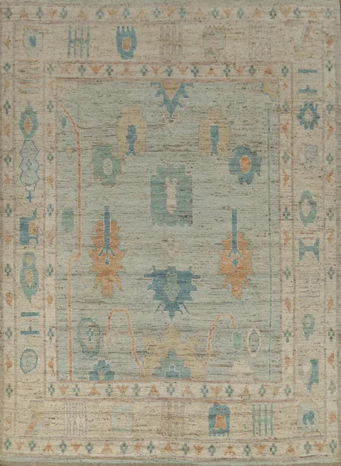 Vegetable Dye Blue Oushak Turkish Area Rug 8x10