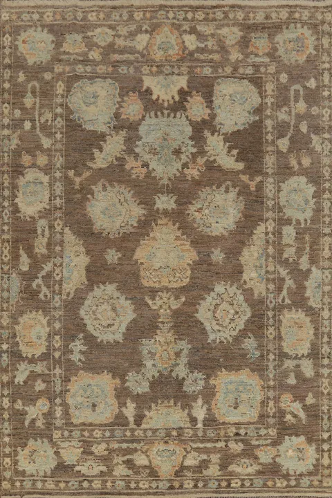 Brown Floral Oushak Vegetable Dye Area Rug 7x10