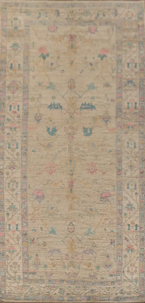Vegetable Dye Floral Oushak Turkish Large Rug 7x17