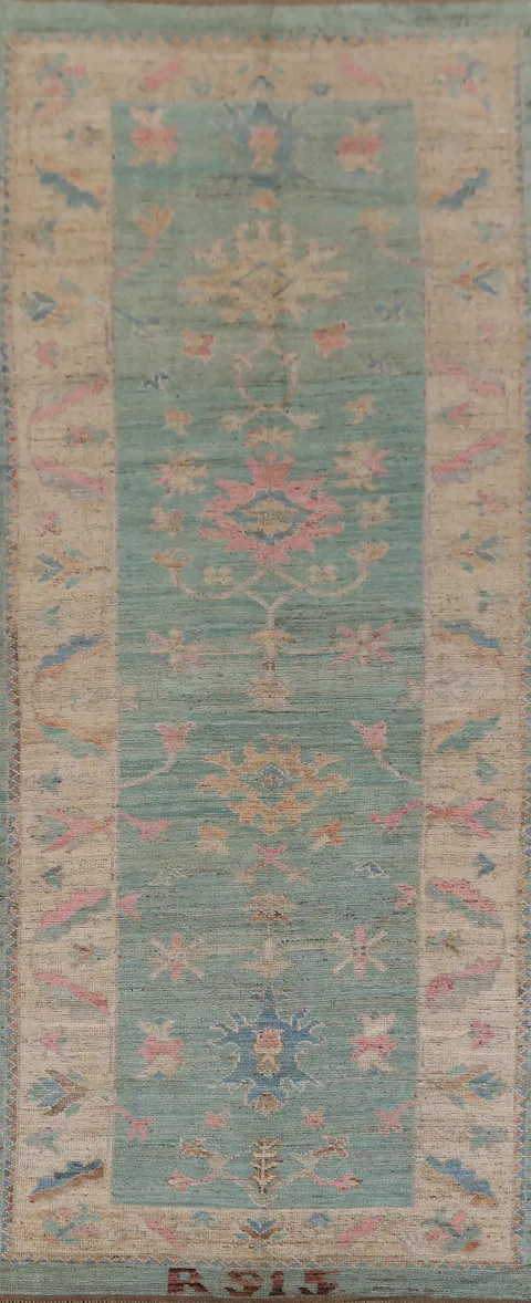 Turquoise Blue Oushak Turkish Large Rug 6x16