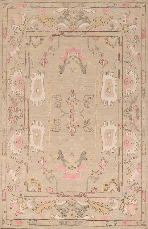 Earth Tone Wool Oushak Turkish Area Rug 7x10