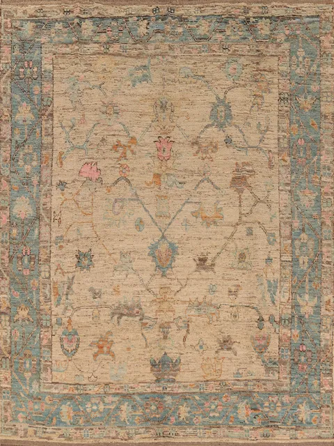 Vegetable Dye Floral Oushak Turkish Area Rug 9x10