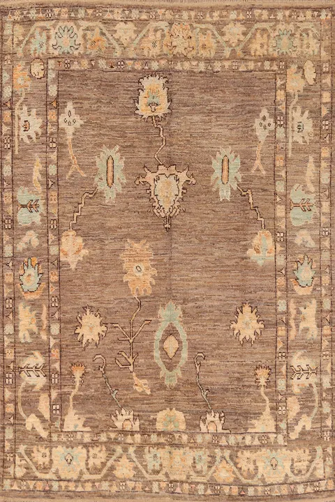 All-Over Brown Oushak Vegetable Dye Area Rug 7x10