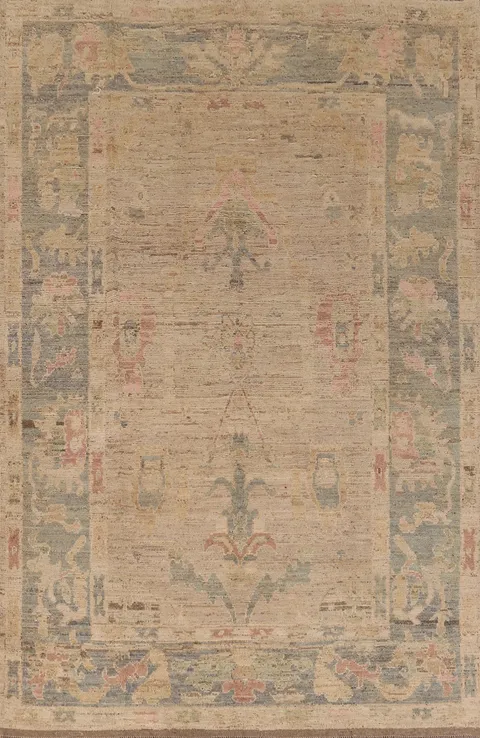 Earth Tone Wool Oushak Vegetable Dye Area Rug 7x10