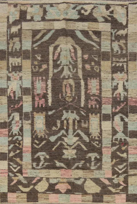 Vegetable Dye Brown Oushak Turkish Area Rug 6x8