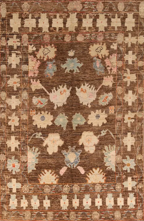 All-Over Brown Oushak Vegetable Dye Area Rug 7x10