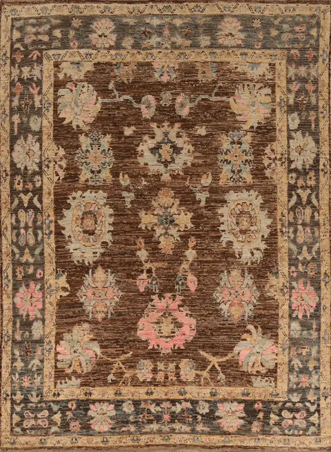 Brown Floral Oushak Vegetable Dye Area Rug 8x10