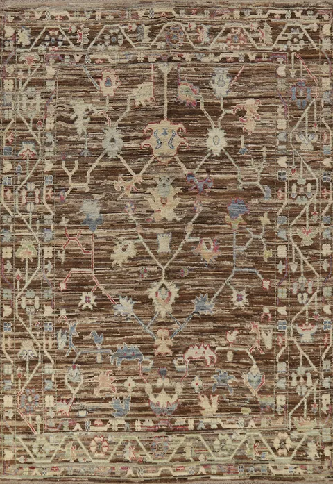 Vegetable Dye Brown Oushak Turkish Area Rug 7x9