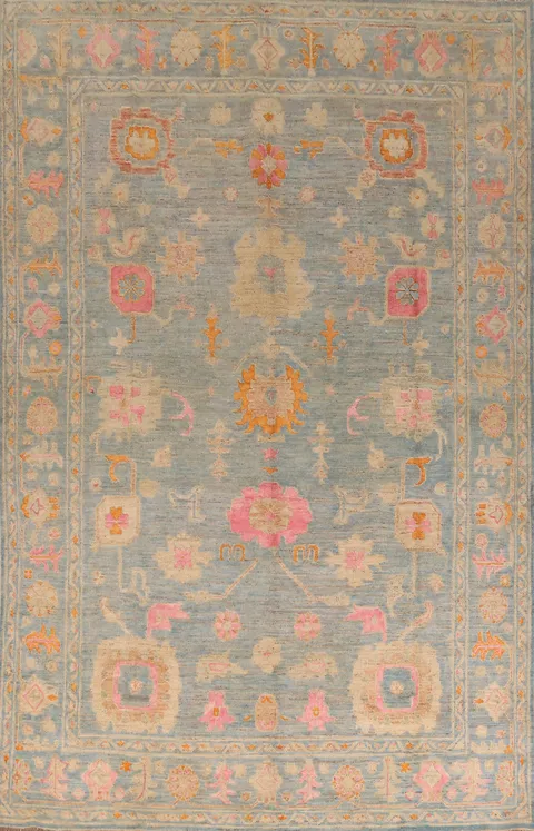 All-Over Blue Oushak Vegetable Dye Area Rug 8x11