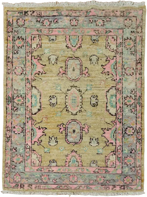 Vegetable Dye Oushak Turkish Accent Rug 3x4