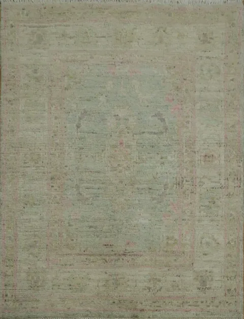 Vegetable Dye Green Oushak Turkish Accent Rug 3x4