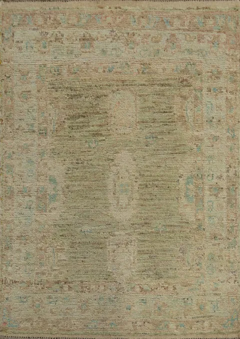 Vegetable Dye Green Oushak Turkish Rug 3x4