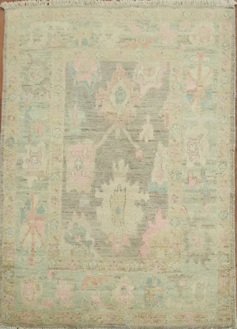 Vegetable Dye Gray Oushak Turkish Rug 3x4