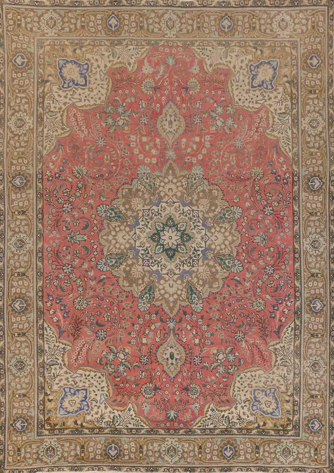Vintage Pink Floral Tabriz Persian Area Rug 10x13
