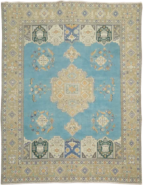 Blue Geometric Tabriz Persian Area Rug 9x12