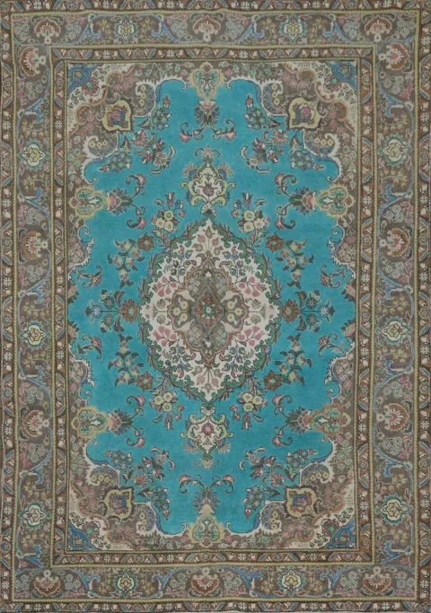 Turquoise Blue Tabriz Persian Area Rug 8x11