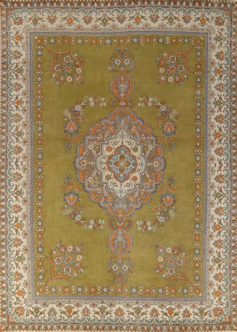 Green Wool Tabriz Persian Area Rug 10x13