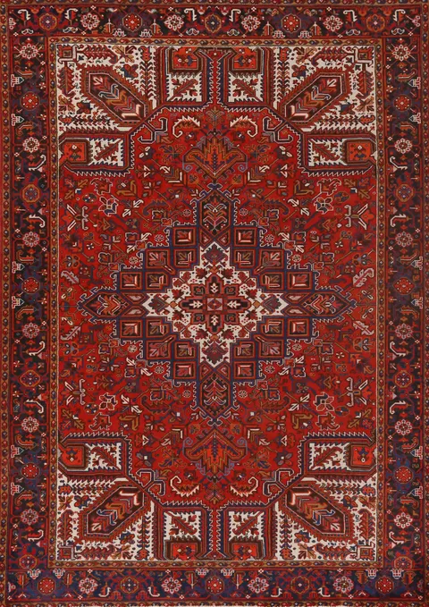 Red Geometric Heriz Persian Area Rug 8x11