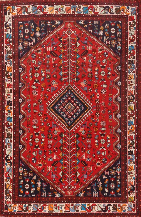 Tribal Red Geometric Shiraz Persian Area Rug 7x10