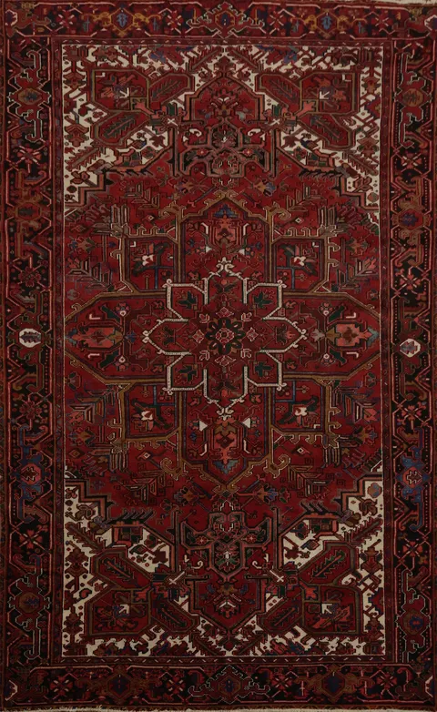 Vintage Heriz Persian Area Rug 7x11 with Timeless Geometric Patterns