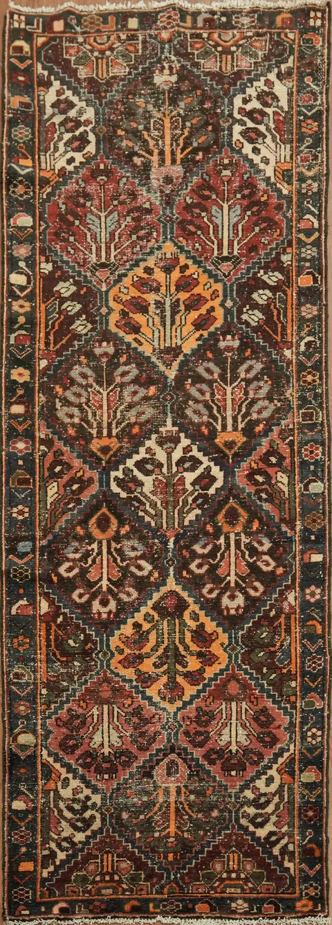 Antique Wool Bakhtiari Persian Runner Rug 3x9