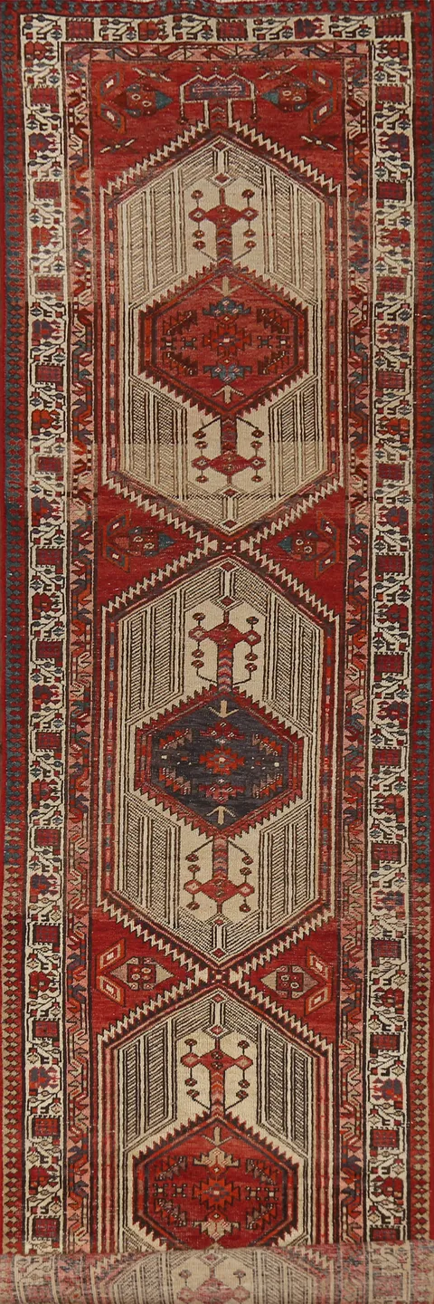 Vintage Wool Ardebil Persian Runner Rug 3x15