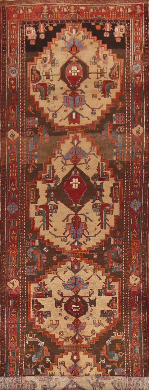 Geometric Wool Ardebil Persian Runner Rug 4x15