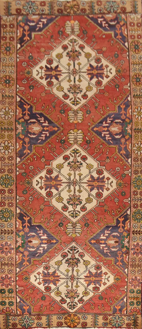 Geometric Wool Ardebil Persian Runner Rug 4x11
