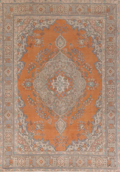 Orange Wool Tabriz Persian Area Rug 10x13
